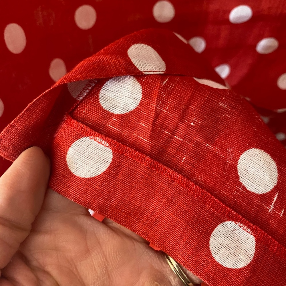 VINTAGE 70s MILA SCHON LINEN POLKA DOT PINUP DRESS - Picture 4 of 10